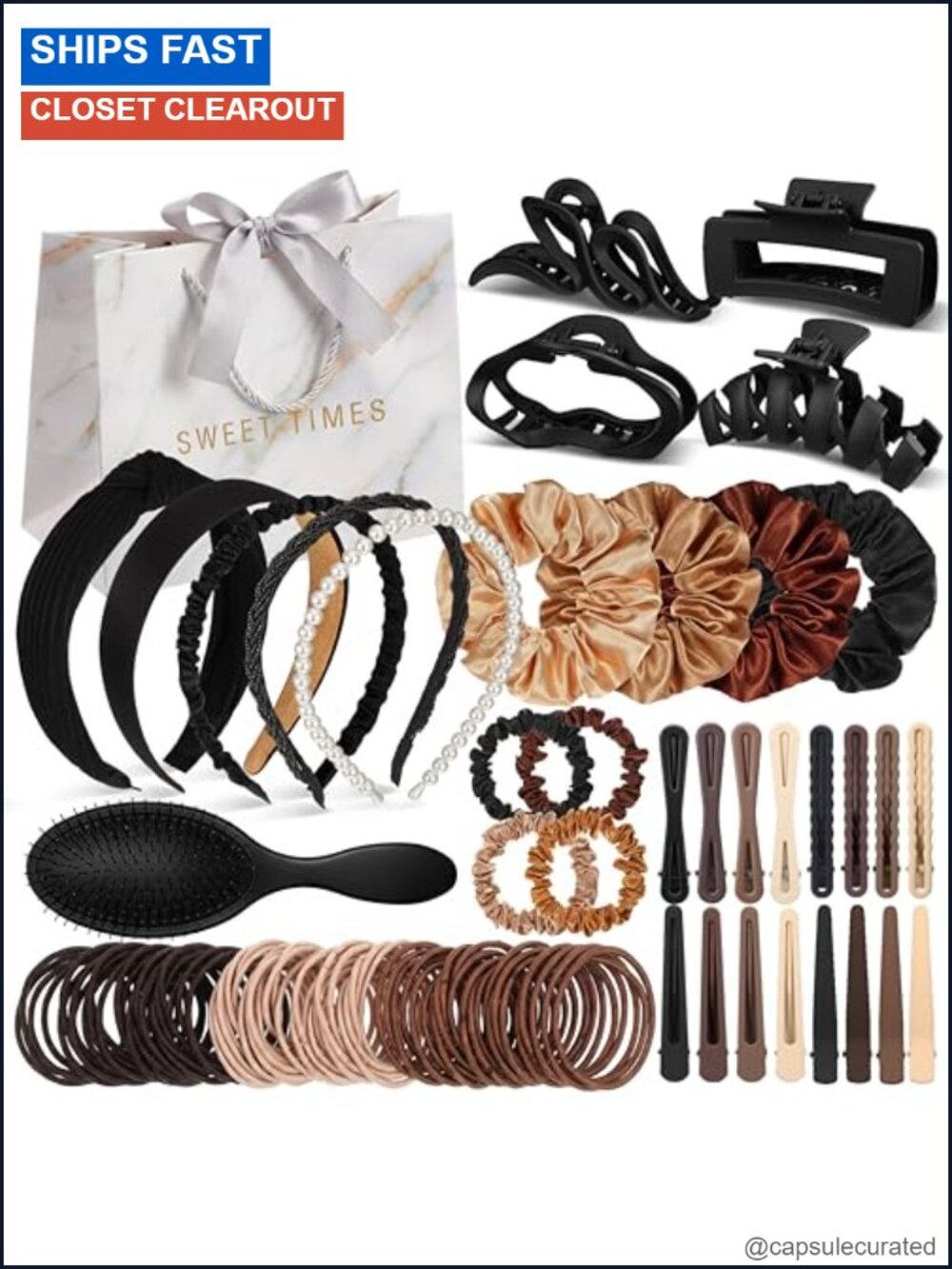 135pc Hair Accessories Kit Claw Clips Headbands Scrunchies Ties Brush Gift Set
